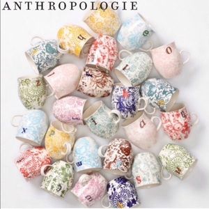 ANTHROPOLOGIE "A” Homegrown Monogram Floral Porcelain Mug